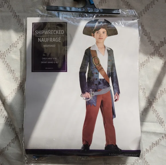 NWT Kids Shipwrecked Pirate Costume Size L 12-14 Halloween Brown Cream - Picture 1 of 5